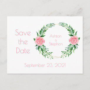 Pink Floral Watercolor Simple Save the Date Announcement Postcard