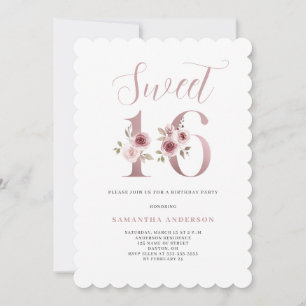 Pink Floral Watercolor Sweet 16 Birthday  Invitation