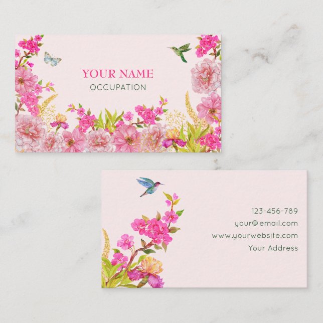 Pink Floral watercolor tropical bird  Business Card (Front/Back)