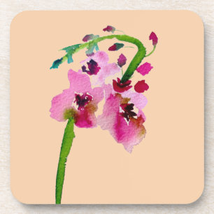Pink floral watercolor verbascum blush flower coaster