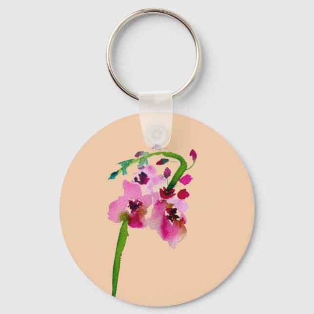 Pink floral watercolor verbascum blush flower key ring (Front)