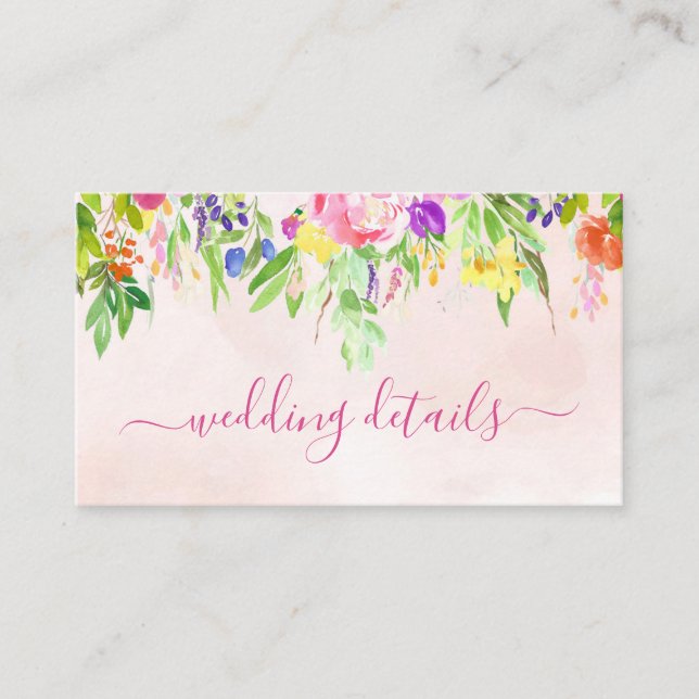 Pink Floral Watercolor Wedding Enclosure Card (Front)