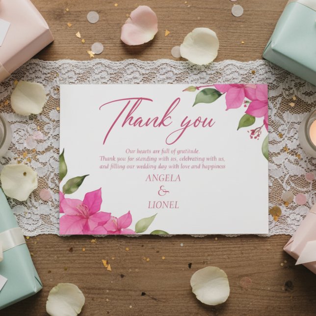 Pink Floral Watercolor Wedding Flat Thank You Card (Creator Uploaded)