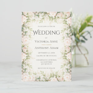 Pink Floral Watercolor Wedding Invitation