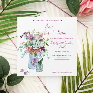 Pink Floral Watercolor Wedding Magnet Invitation