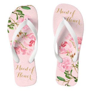 Pink Floral Watercolor Wedding Maid of Honour Flip Jandals