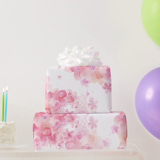 Pink Floral Watercolor Wrapping Paper (Party Gifts)