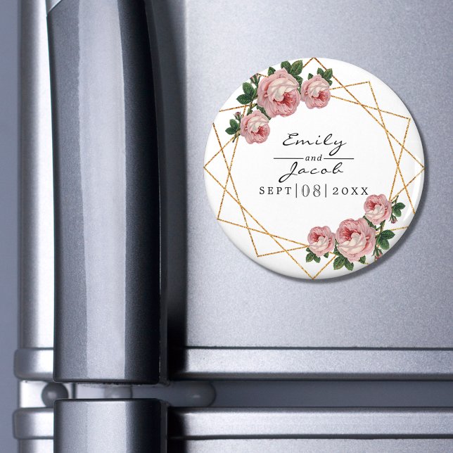 Pink Floral Wed Elegant Gold Glitter Geometric Magnet (Creator Uploaded)