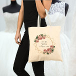 Pink Floral Wed Elegant Gold Glitter Geometric Tote Bag<br><div class="desc">The wedding design features an elegant faux gold glitter geometric frame pattern. Overlaid with watercolor roses and greenery foliage on two corners. Personalize this template to add your information. Click to customize further to make more changes. Everything is customizable.</div>