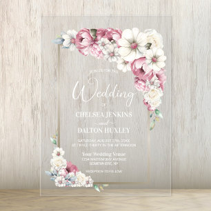 Pink Floral Wedding Acrylic Invitations