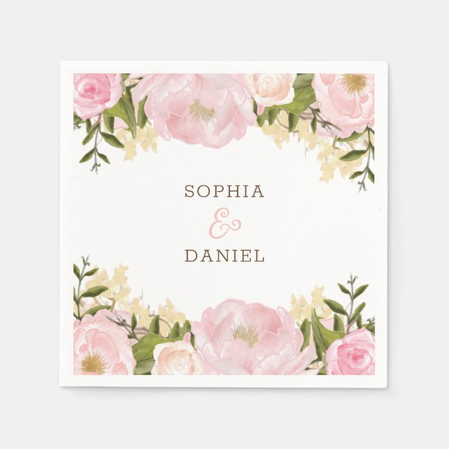 Pink Floral Wedding Bridal Shower Napkins (Front)