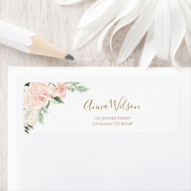 Pink Floral Wedding Bridal Shower Return Address (Insitu)