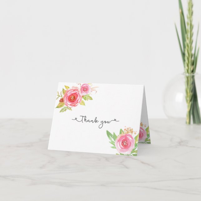 Pink Floral Wedding Bridal Thank you notes 3605 (Front)