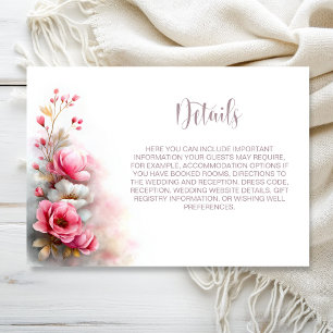 Pink Floral Wedding Details Enclosure Card