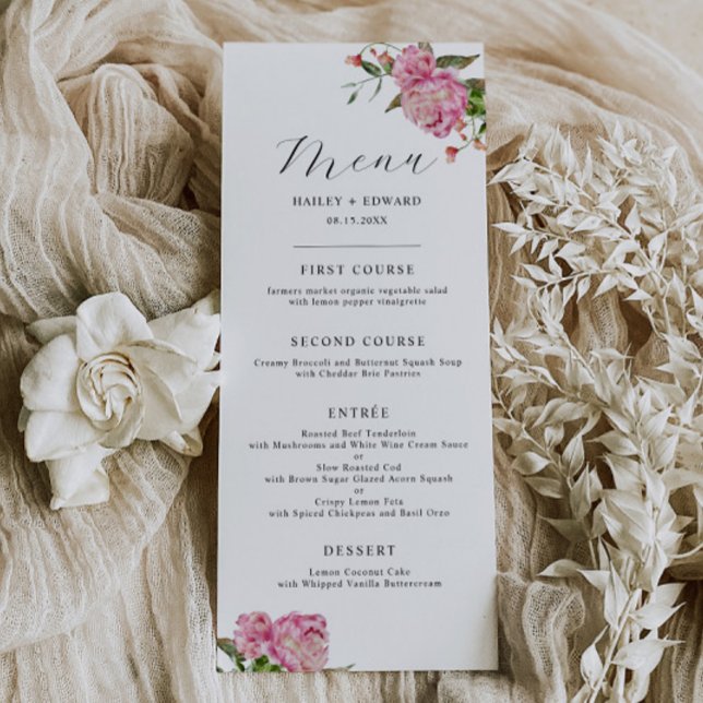 Pink Floral Wedding Dinner Menu (Creator Uploaded)