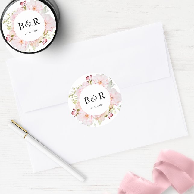 Pink Floral Wedding Envelope Seal / Favour Sticker (Creator Uploaded)