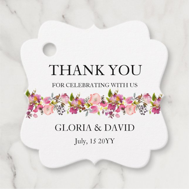 Pink Floral Wedding Favour Tags (Front)