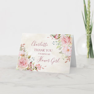 Pink Floral Wedding Flower Girl Thank You Card