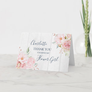 Pink Floral Wedding Flower Girl Thank You Card
