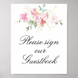 pink floral wedding guestbook sign