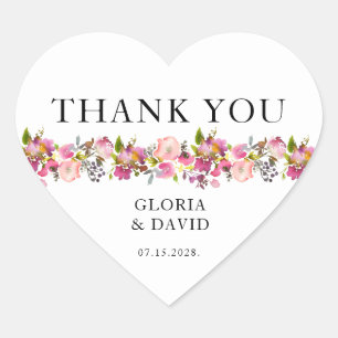 Pink Floral Wedding  Heart Sticker