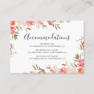 Pink Floral Wedding Hotel Accommodation Business Card