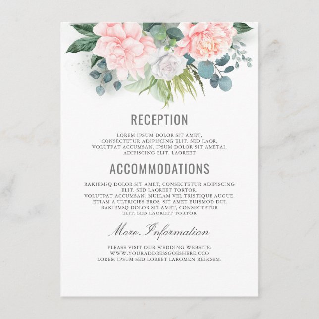 Pink Floral Wedding Information Guest Enclosure Card (Front)