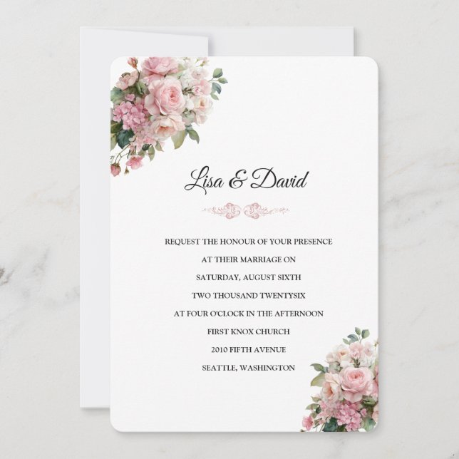 Pink Floral Wedding Invitation (Front)