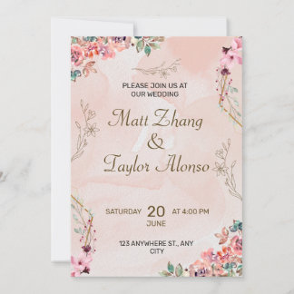 Pink Floral Wedding Invitation