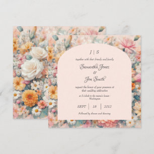 Pink floral wedding invitation