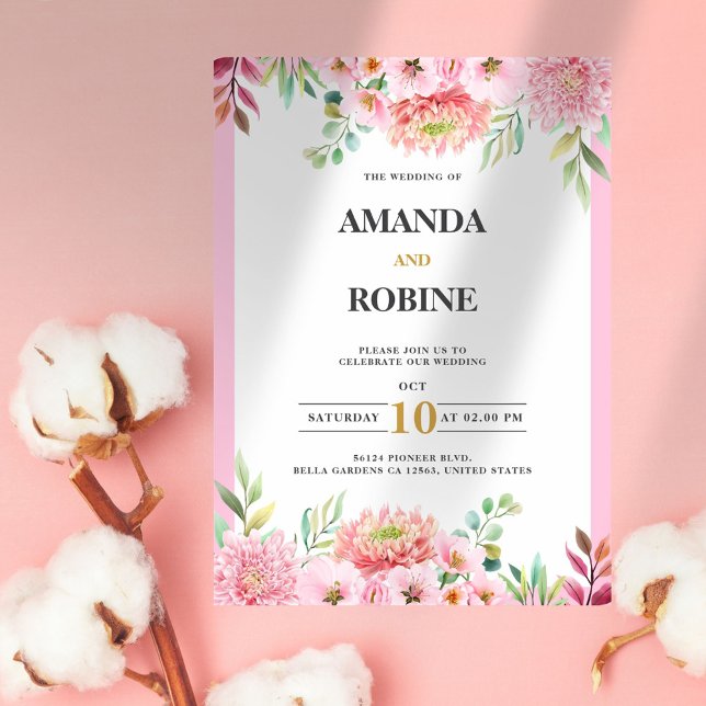 Pink Floral Wedding Invitation (Creator Uploaded)