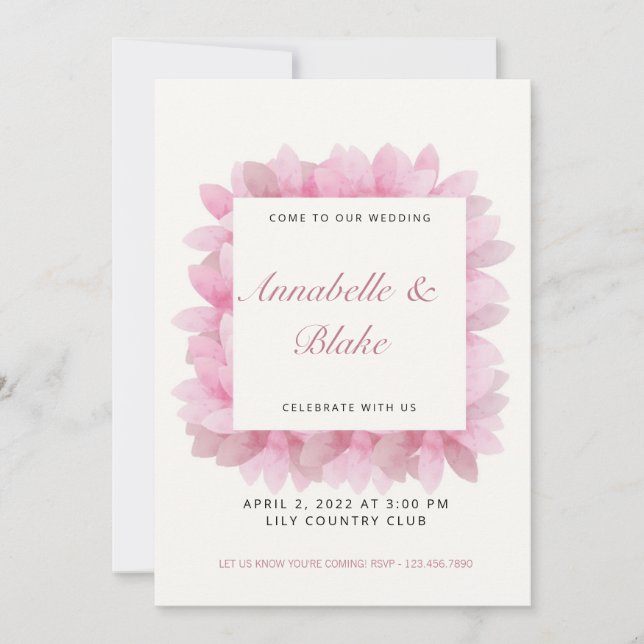 Pink Floral Wedding Invitation (Front)