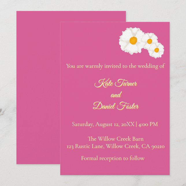 Pink Floral Wedding Invitation (Front/Back)
