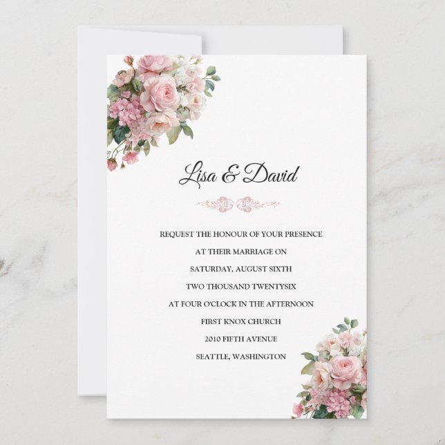 Pink Floral Wedding Invitation (Front)