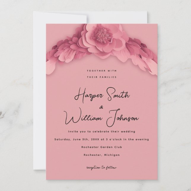 pink floral wedding invitation (Front)