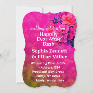 pink floral wedding invitation card
