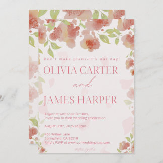 Pink Floral Wedding Invitation – Elegant Rustic