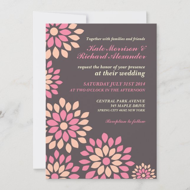 Pink Floral Wedding Invitation for Spring Wedding (Front)