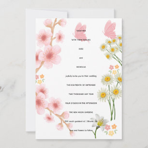 Pink Floral Wedding Invitation with Daisies Wedd