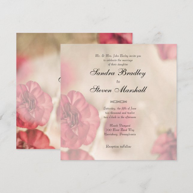 Pink Floral Wedding Invitations (Front/Back)