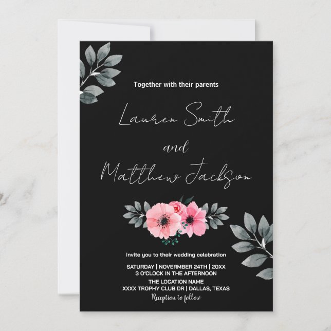 Pink Floral Wedding Invitations (Front)