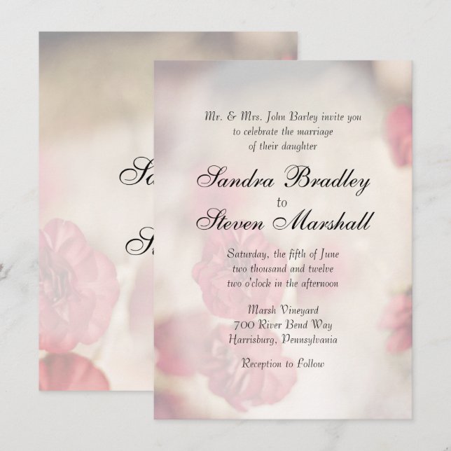 Pink Floral Wedding Invitations (Front/Back)