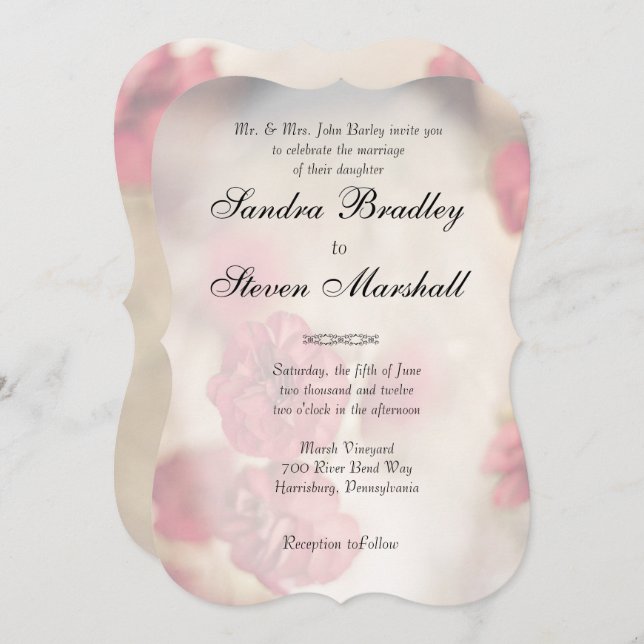 Pink Floral Wedding Invitations (Front/Back)