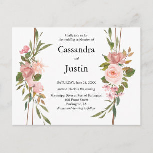 Pink Floral Wedding Invite Postcard