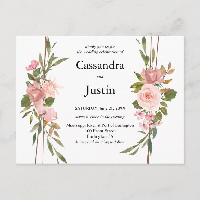 Pink Floral Wedding Invite Postcard (Front)