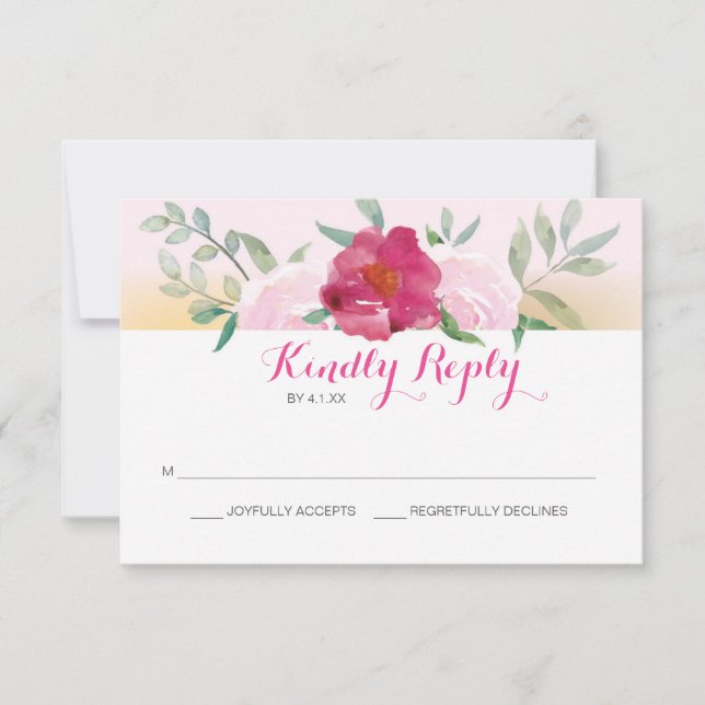 Pink Floral Wedding Invite RSVP Card (Front)