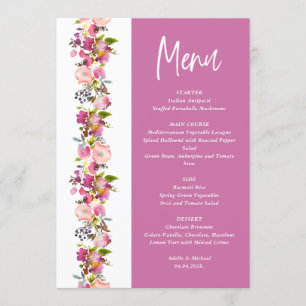 Pink Floral wedding Menu