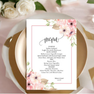 Pink  Floral wedding Menu 