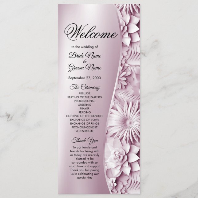 Pink Floral Wedding Program Programme (Front)