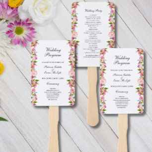Pink Floral Wedding program Set of Fans